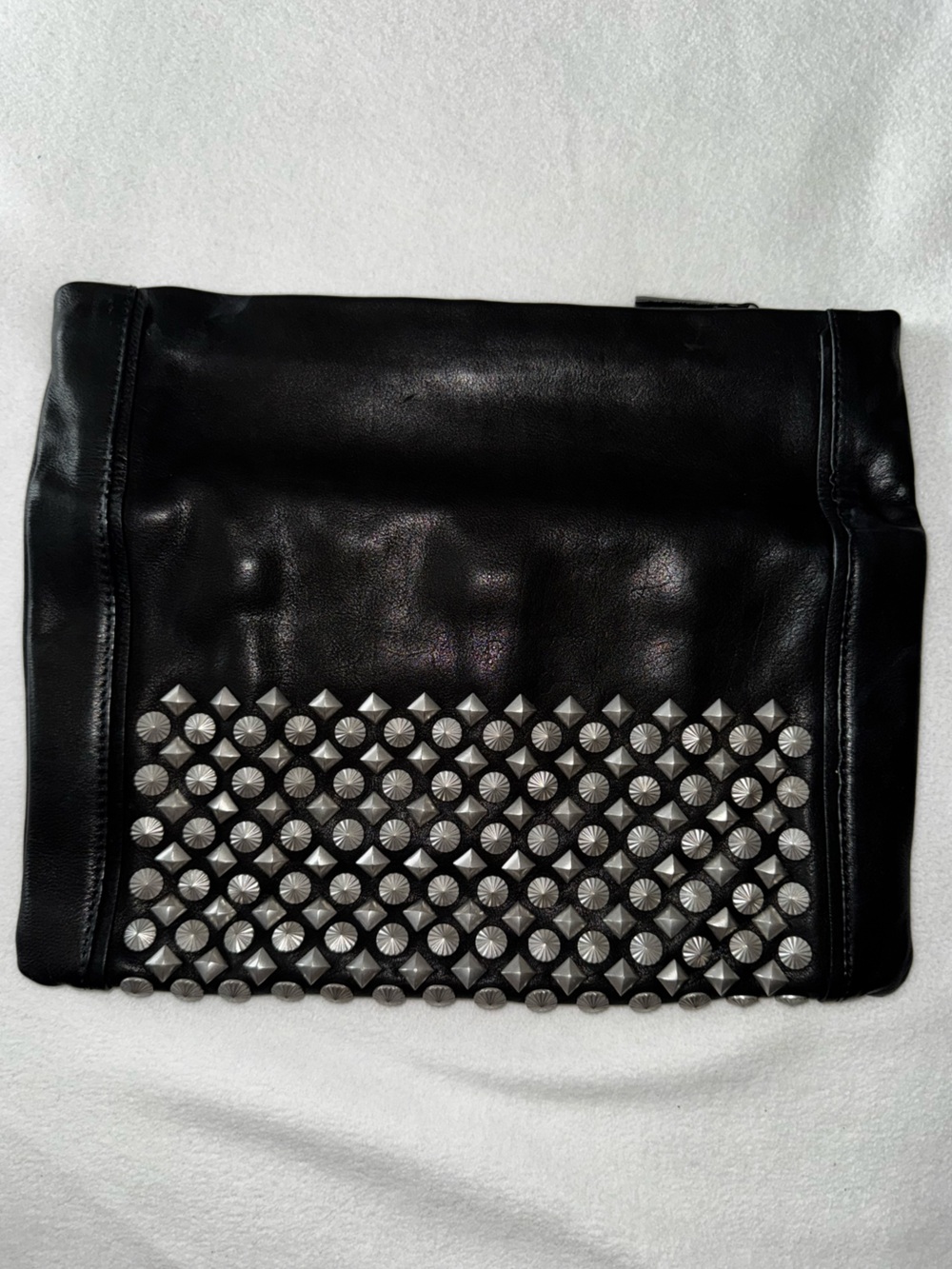 ASH Black Leather Studded Foldover Zip-Top Clutch EUC GORGEOUS! - Picture 3 of 16